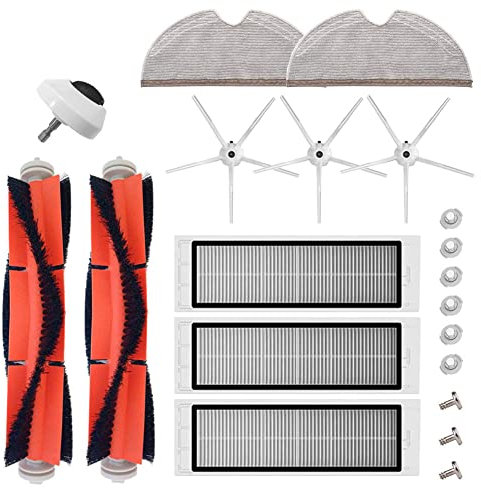 aotengou Ersatz-Zubehör-Kit für Roborock S6 MaxV S5 Max S6 Pure E4 Roboter-Staubsauger 17 Packungen 2 Hauptbürsten, 3 Filter, 3 Seitenbürsten, 2 Wischtücher, 1 Vorderrad und 6 Wassertankfilter