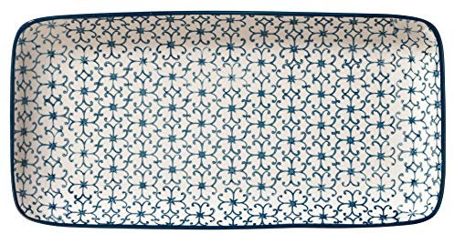 BLOOMINGVILLE Plato para Servir Kristina - Fuente para Servir Rectangular de Colores L 31 x H 3 x W 15,5 cm, Azul, Cerámica