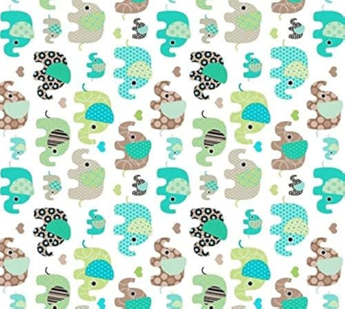 Pingianer 100 x 160 cm elefant, 100 % bomull, bomullstyg, barn, metervara, hantverk, sömnad, tyg (elefant turkos, 100 x 160 cm (11,99 €/m))