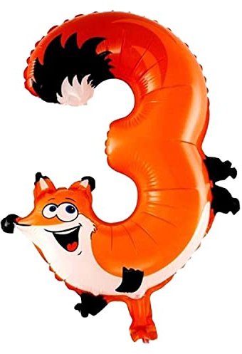 Folienballon Zahl 40 cm im Tier-Design für Luftbefüllung - für Geburtstag Hochzeit Party - Ballon im Zahlen-Design Jubiläum Geschenk Luftballon Zahlenballon riesen Nummer Deko Kinder Deko (Zahl 3)