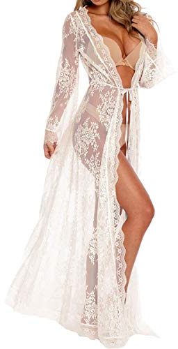 YOUKD Cardigan in Pizzo da Donna Vedi Attraverso Dress Boho Kimono Lungo Costumi da Bagno da Spiaggia