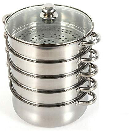 Steamer Dampfkocher Langlebig Dampf Kochtopf Dampfgarer Suppentopf Edelstahl Dampftopf Dampfkochtopf Mit Glasdeckel für Zuhause Kochgeschirr (26cm 5-Lagen)