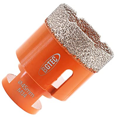 BGTEC Diamond Drill Bit Tile Hole Saw 45mm with M14 Thread for Porcelain Ceramic Tile Granite Marble Masonry Granite Stone Vacuum Brazed Bit 60mm Length