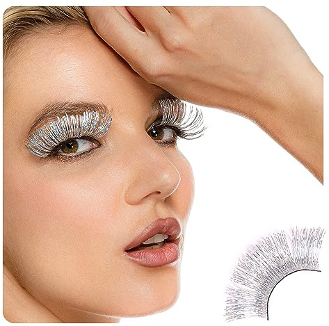 Dorisue Dramatische Silber-Glitzer-Kunstwimpern – Funkelnde, volumige, auffällige Wimpern für Halloween & Parties | Wiederverwendbare Glam-Augenmake-up-Wimpern
