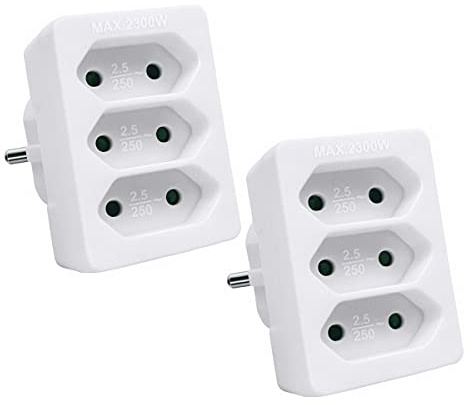 EXTRASTAR 3 Fach Steckdosenadapter, 3 Euro, 250 V / 2300 W, Weiß, 2 Stück | Mehrfachsteckdose mit Kindersicherung für Büro, Reise und Haushalt, Weiß