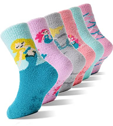 EBMORE Calcetines Antideslizantes para Niños, de Felpa para Niñas, Gruesos Cálidos, de Invierno Antideslizantes, de Cama Suaves, Regalos, de Casa, 6 Pares