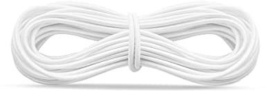 Realm Elastic Cord/Round Hat Elastic Black & White (1mm, 2mm & 3mm) Craft, Jewellery Stringing, Masks, Party Hats (White, 1mm - 5 Metres)