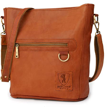 Berliner Bags Vintage Schultertasche Siena, Mittelgroße Umhängetasche aus Leder, Crossbody Bag, Handtasche für Damen - Braun