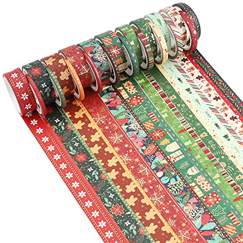 21 Rotoli Nastri Washi di Natale,Washi Tape Nastro Washi di Mascheratura Decorativo Nastro Adesivo Alberi di Natale Fiocchi di Neve per Scrapbooking Pianificatori Fai da te Festivals Confezioni Regalo