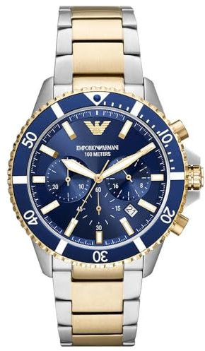 Emporio Armani Herrenuhr , Chronographenwerk, 43mm Silber/Stahl Edelstahlgehäuse mit einem Edelstahlarmband, AR11362