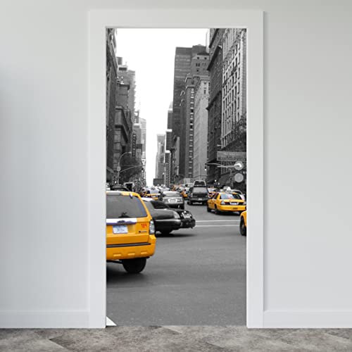 Estika Türtapete selbstklebend - New York taxi - 95x205 cm - Einem Bogen Türposter, Stadt Türaufkleber, Aufkleber PVC Folie, Klebefolie für türen, Tür tattoo, Modern decoration
