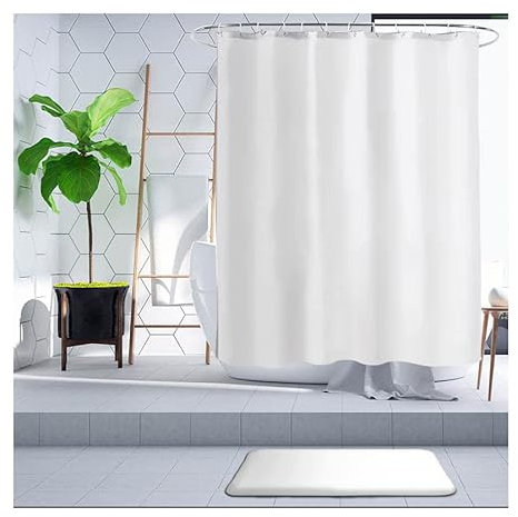 Hayrets 🆄🅽🆂🅴🆁 𝗧𝗜𝗣𝗣 Weißer Duschvorhang extra Breit 230x220 Überlänge für Badewanne und Dusche, Badvorhang Anti-Schimmel und Wasserdicht aus Stoff 100% Polyester, Waschbar mit Vorhangringen