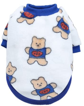 Welpenpullover Kalte Mäntel für Hunde Hund Wintermantel Hundepullover Warm Flanell Bulldogge Teddy Weißer Hintergrund Blauer Rand Bär bedruckte Haustierkleidung (S)