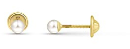 Amberta Allure Kvinnor 9K Guld Pärla Stift Örhängen: 9K Guld Pärlörhängen för Kvinnor – 3-3.5 mm
