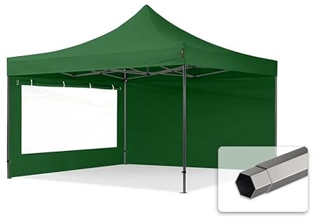 TOOLPORT Faltzelt Faltpavillon Pavillon 4x4m - mit 2 Seitenteilen (Panoramafenster) Premium Dach Partyzelt dunkelgrün