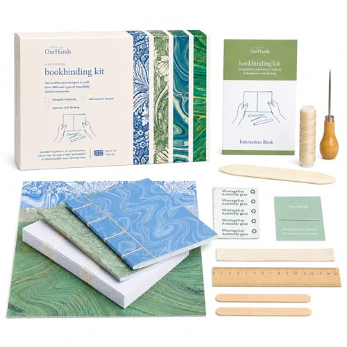 OurHands Bookbinding Kit Includes Tools, Instructions and Premium Paper to Make Three Types of Notebook