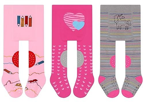 L&K-II Confezione da 3 collant per gattonare per bambini, con suola in ABS, antiscivolo, motivo animale, 2732, 2732B-3, 80 cm/86 cm