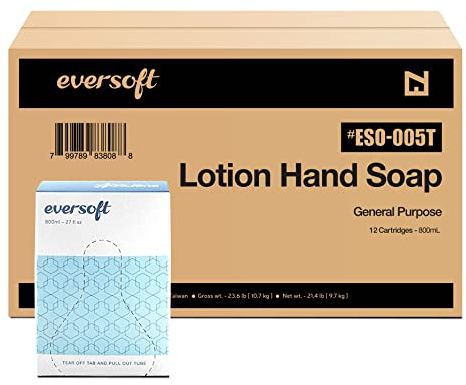 EZbrnd Eversoft General Purpose Lotion Hand Soap Refill, Bag-in-Box, Pack of 12x800ml (27.0 oz), ESO-005T (9128-12)