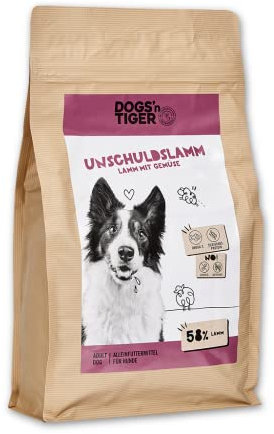 Dogs’n Tiger Adult Premium Hunde Futter, Unschuldslamm, Hunde Trockenfutter mit Lamm & Kräutern, Monoprotein, – ohne Zucker, Getreide & Konservierungsstoffe, 2kg
