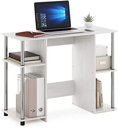 Furinno Computer Study Desk, Engineered Wood, White Oak/Stainless Steel, 39.5 (D) x 97.51 (W) x 72.59 (H) cm