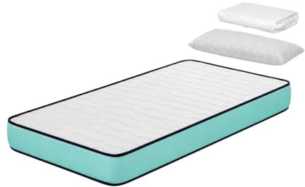 DORMISSIMO Pack barnmadrass 90 x 190 PROMO CONFORT höjd 14 cm H2 1 kudde av minnesskum 90 x 35 cm + 1 madrasskydd 90 x 190 cm