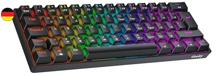 Geeky GK61 60% | Hot Swappable Mechanische Gaming-Tastatur | 62 Tasten Multi Color RGB LED Hintergrundbeleuchtung für PC/Mac Gamer| ISO DE Qwertz Deutsches Layout (Schwarz, Mechanical Red)