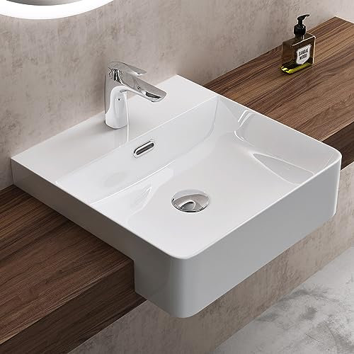 Sogood Lavabo à Encastrer Blanc Vasque en Céramique Lave Mains Carré de Qualité pour Salle de Bain 42,5x42,5x12,5cm Brüssel702