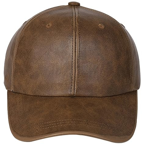 HeiDmai Cappello da baseball classico vintage lavato in pelle PU per uomo donna cappello da camionista regolabile, Marrone, taglia unica