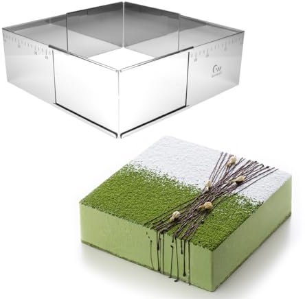 Guowall Backrahmen Quadratisch Verstellbar, Edelstahl Rechteckig Backform zum Backen und Dekorieren, 10 cm Höhe, 15 x 15cm bis 26 x 26 cm