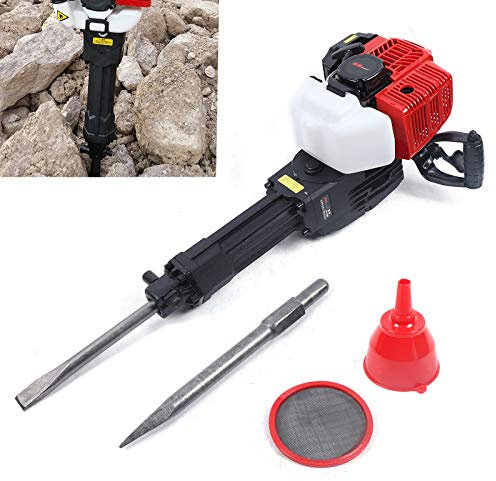 Stemm und Abbruchhamme, 1900W 6500R/Min Stemmhammer Meißelhammer 360° Schlaghammer Maschine Kit mit Einzylinder, Luftkühlung, 2-Takt Benzin, Spitz- und Flachmeißel