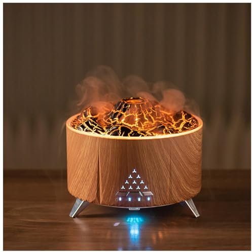 Delyx Difusores Aceites Esenciales Difusor de Aroma y humidificador en uno, Humidifier Bocina Bluetooth, Humidificador Volcan Humidificador Plantas Interior,Brown