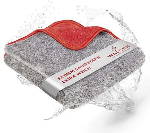 WALSER Premium Mikrofasertuch Auto, Reinigung und Pflege, 48x42 cm, Grau/rot