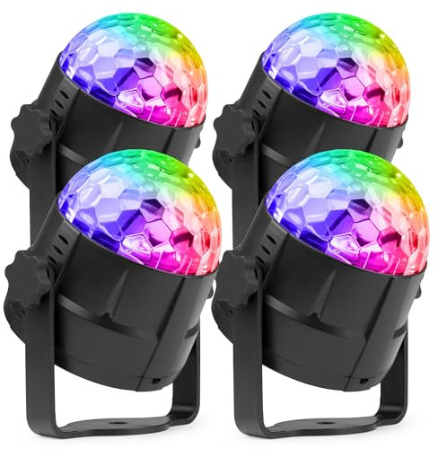 Fuzzix Tornado LED Discokugel 4er Set Partylicht 360 Grad rotierende RGB Lampe, Fernbedienung, Decken- und Saugnapfhalterung, LED Kugel, Discolicht Partylicht Musikgesteuert, Disco Licht