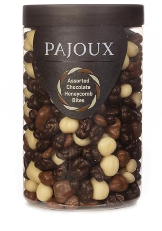 Pajoux Assorted Chocolate Honeycomb Bites (Large) 300g | Dark, Milk and White Chocolate Covered Honeycomb - Palm Oil Free - Chocolate in a Gift Jar