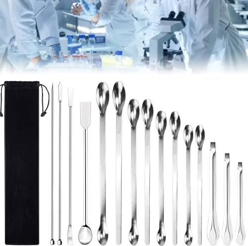 DTYGUIXE15 Pièces Spatule de Laboratoire Cuillère Micro Cuillère de Laboratoire Micro Spatule en Acier Inoxydable 304 Double-Ended avec Un Sac en Velours pour Poudres Gel Bouchon de Remplissage