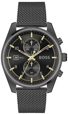 BOSS Chronograph Quartz klocka för män SKYTRAVELLER-kollektion med svart rostfritt stålarmband - 1514150
