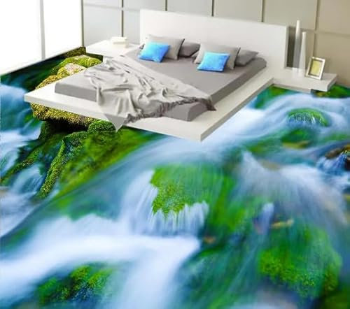 3D-Bodenmalerei-Tapete, Moos, Fluss, Wasser, Gras, 3D-Badezimmer-Bodenmalerei, PVC, selbstklebende Tapete, 3D-Bodenbelag, 430 cm x 300 cm