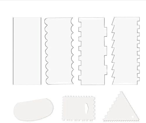 AIWMQYYF Pack de 7 espátulas de acrílico transparente para tartas, herramienta para crema de mantequilla con borde a rayas, para hacer pasteles