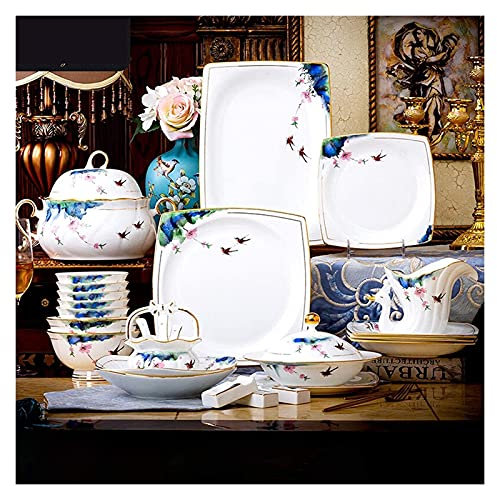 Juegos de Vajilla - Juego de Servicio de Platos de Regalo de Lujo, Juego de Vajilla de Cerámica, Juego Combinado de Olla/Plato/Tazón de Sopa, 50 Piezas Juegos de Vajilla de Porcelana de Porcelana de