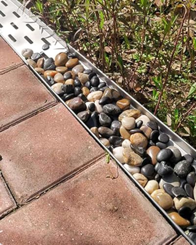 ENHEN Entwässerungsrinne 1m Langer Grabenablauf mit Gitterrost, 20cm Breiter Muldenumleiter für Kiesel- und Regensteinpflaster, Dekoratives Landschaftsentwässerungssystem(100x20x35cm/39.4x7.9x13.8in)
