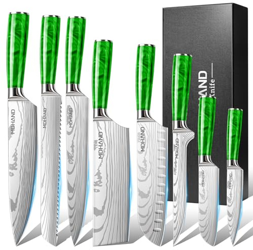 MDHAND Set de Couteaux de Cuisine,Couteaux de Cuisine 8 pièces tranchants en acier inoxydable avec manche ergonomique,Set cadeau parfait pour les cuisiniers professionnels et débutants