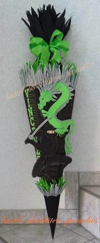 Schultüten Bastelset Ninja mit Drachen schwarz-grün MaterialType 3D Wellpappe-Rohling