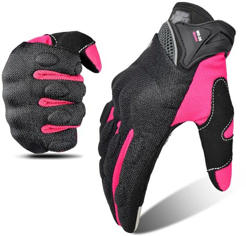 mjmoto Guanti da Moto in Maglia Traspirante Touch Screen Protezione Antiscivolo per Donne Motocross BMX MTB Corsa su Strada (Rosa, S)