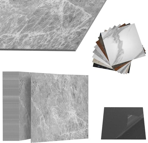 ACXIN Revêtement de sol en PVC autocollant avec aspect carrelage - Carreaux adhésifs de sol imperméable - Pour cuisine, salle de bain, salon - Aspect pierre gris clair - 7,5 m² - Paquet : 81 carreaux