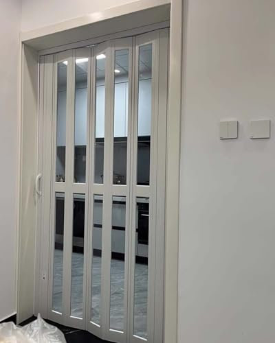 Blazea Schiebetür Falttür PVC-Schiebe-Falttür Weiß für Küche, Innen-Falttür Nach Maß 60 70 80 90 100 120 130 150 180 200 cm, Faltbare Raumteilertür(100x203cm(39.4x80in))