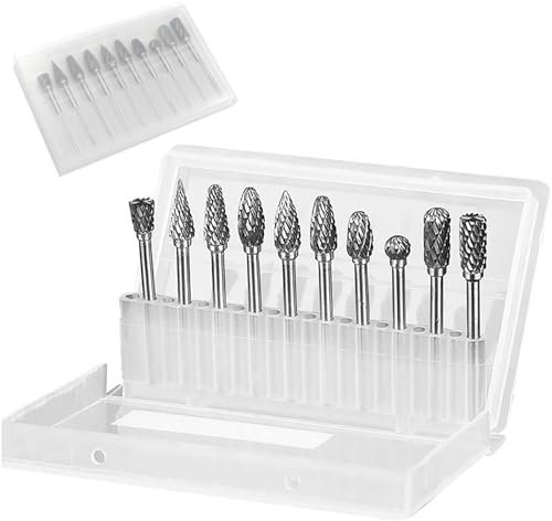 EUZUXU 10 Stück Hartmetall Frässtifte Set, Hartmetall Frässtifte mit Doppelschnitt, mit 3 mm Schaft, 6 mm Schleifkopf, für Schleifen, Schnitzen, Metallpolieren, Gravieren und Bohren
