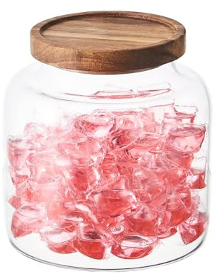 Eden & Willow Large Glass Storage Jar with Airtight Acacia Wooden Lid and | Borosilicate Glass Container for Kitchen Organisation (1, 2L)