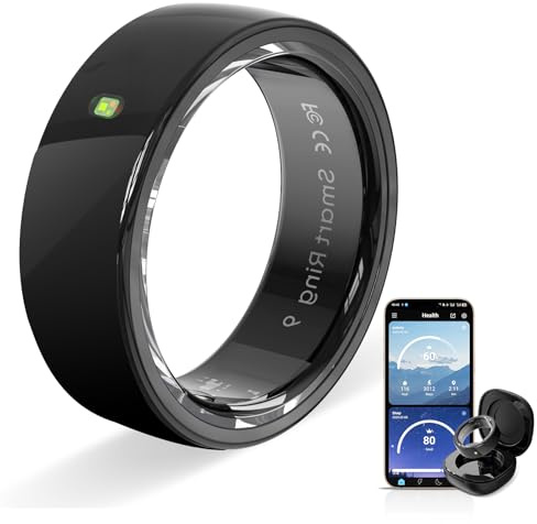Smart Ring Touch Fitness Ring Tracker Anello Smart ring per Uomo Donna IP68 Impermeabile Android iOS Fitness Anello con Monitoraggio del sonno, Cardiofrequenzimetro Sleep Tracker R05 (Black, 11)