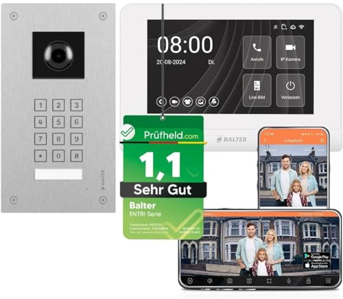 Nonic Balter ENTRI LN Video Türsprechanlage mit Kamera & numerischer PIN Tastatur inkl. 1x 7 Zoll WLAN HD Touchscreen Monitor mit Interkom & Smartphone App Türöffner Funktion für einfamilienhaus Set