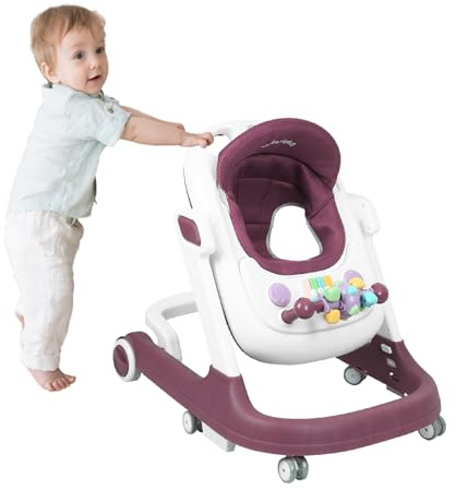 2-in-1 Lauflernhilfe für Babys mit abnehmbarer Fütterungsplatte und Musiktablett, zusammenklappbarer Aktivitätstracker für Jungen und Mädchen von 6 bis 18 Monaten, 60 x 55 x 70 cm, Rosa, Rot